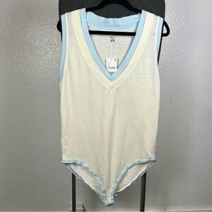 Intimately Free People Women's Sleeveless V-Neck Bodysuit - Light Blue and Ivory